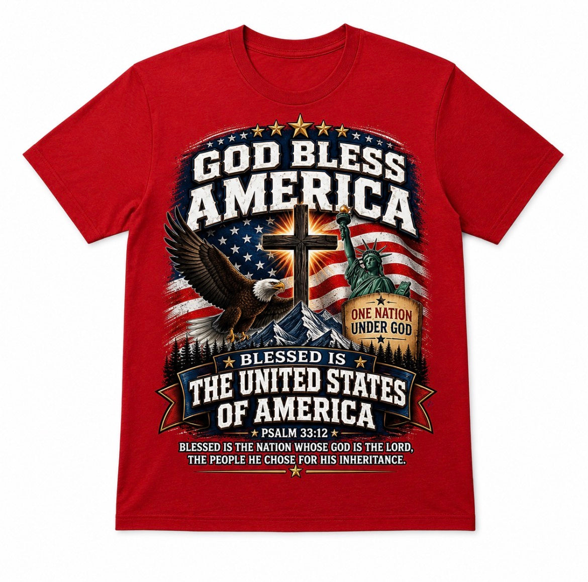 God Bless America Christian Patriotic T-Shirt – Psalm 33:12